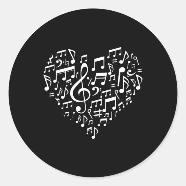 Sticker Rond Forme cardiaque Notes musicales Amateurs de musiqu (Devant)