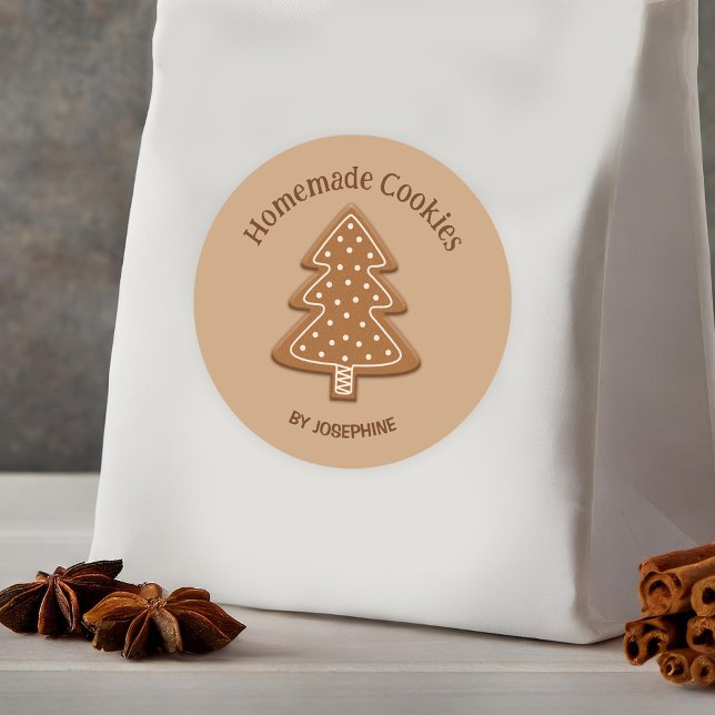 Sticker Rond Forme d'arbre en pain d'épices - Biscuits faits ma (Please note: This image is a digital mockup. The product may not be in scale.)