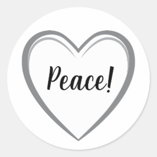 Sticker Rond Forme de coeur blanc simple avec texte de paix