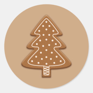 Sticker Rond Forme de cookie en arbre de Noël en pain d'épices