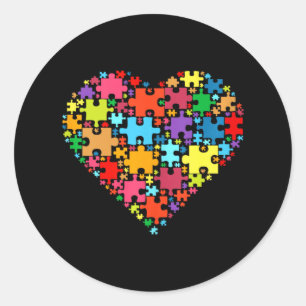 Sticker Rond Forme des Coeurs d'Amour colorés - Puzzle Autisme