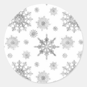 Sticker Rond Formes de flocons de neige gris argenté