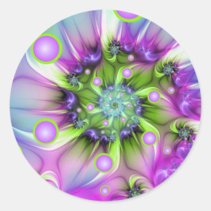 Sticker Rond Formes rondes en spirale colorées Art fractal abst