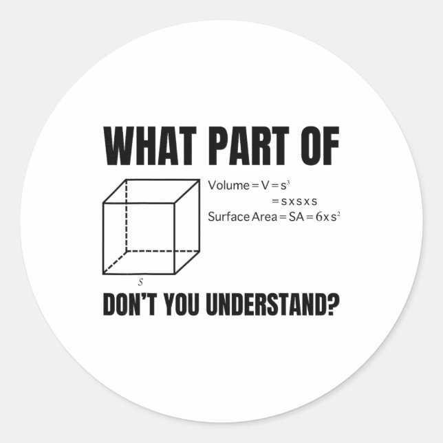 Sticker Rond Formule Volume D'un Cube ! Drôle De Maths  (Devant)