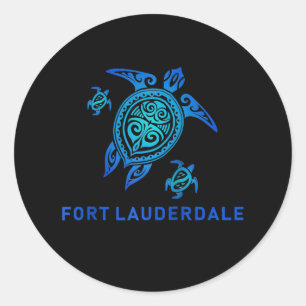 Sticker Rond Fort Lauderdale Florida Sea Blue Tribal Turtle