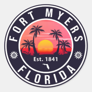 Sticker Rond Fort Myers Beach Floride Rétro Sunset Souvenirs