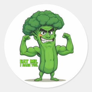 Sticker Rond Forte Légume Club-Flexing Broccoli Drôle Cartoon
