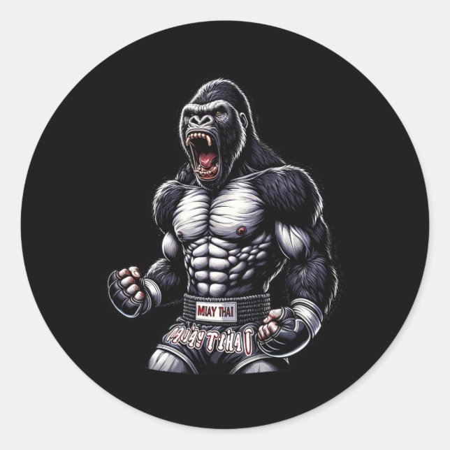 Sticker Rond Forte Muay Thai Gorilla - Thai Boxe Et Combats (Devant)