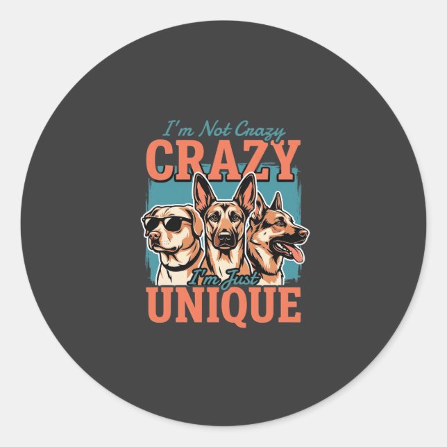 Sticker Rond Fou Amateur de Chien Unique (Devant)