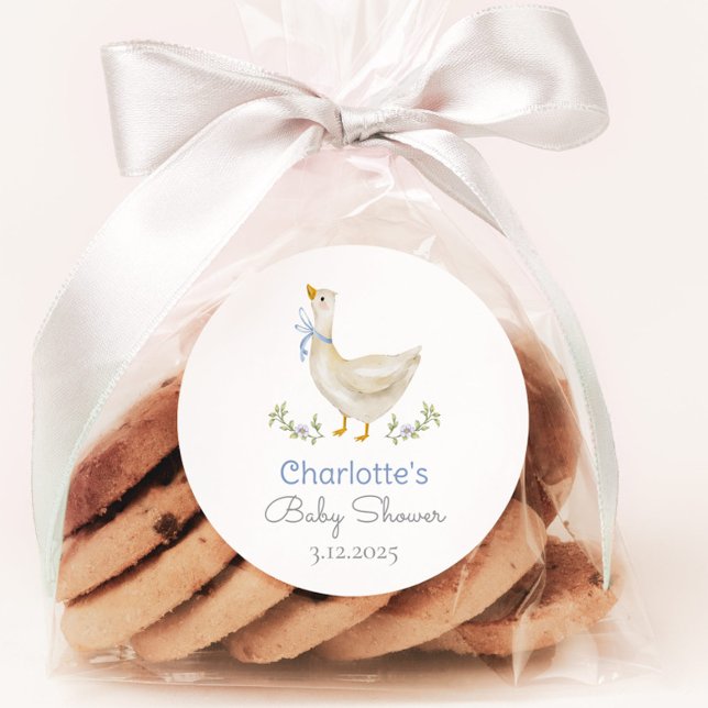 Sticker Rond Fou Canard Bleu noeud bébé garçon douche Merci (Créateur téléchargé)