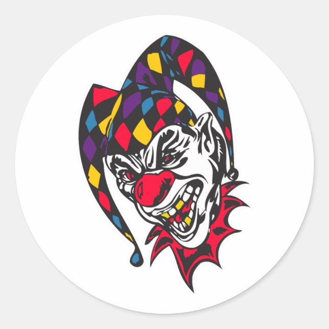 Sticker Rond fou clown bouffon maléfique (Devant)
