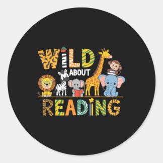 Sticker Rond Fou de lecture enfant aime les livres sur les anim