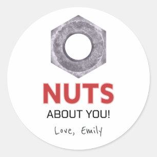 Sticker Rond 'Fou de toi' Saint-Valentin avec design de boulon