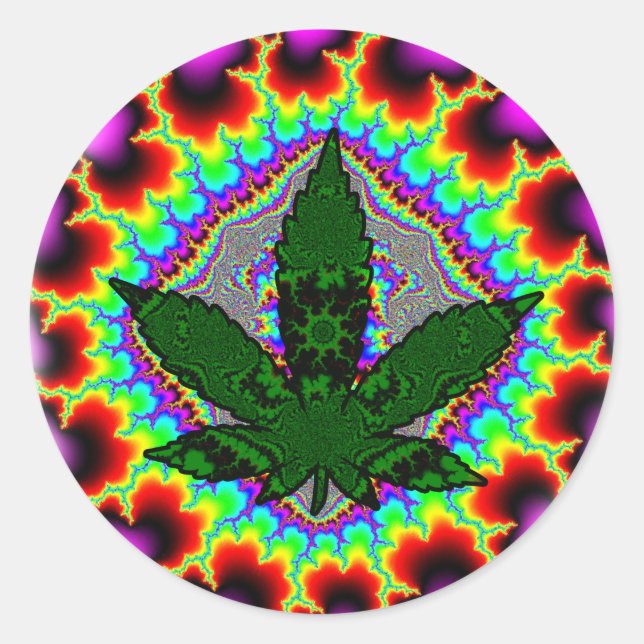 Sticker Rond Fou Fumée Weed Fun Rasta (Devant)