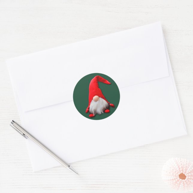 Sticker Rond Fou Noël Rouge Gnome (Enveloppe)