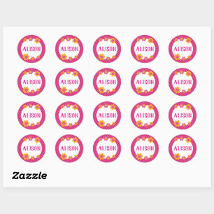Sticker Rond Fouchsia florale nom de fille plaid