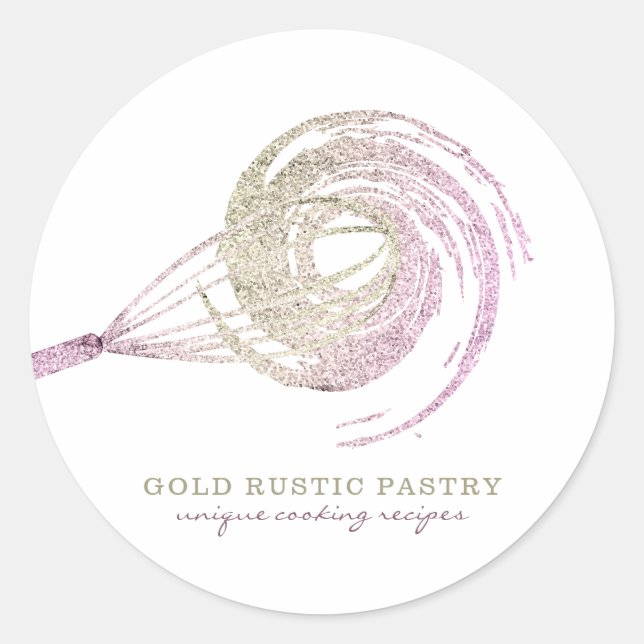 Sticker Rond Fouet Pâtissier Cuisine Pailletée Rose Gold (Devant)