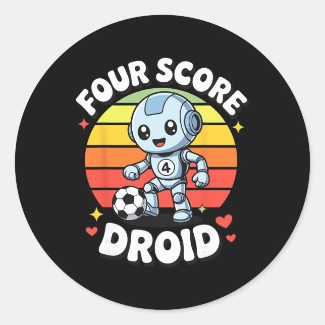 Sticker Rond Four Score Droid Robot de football adorable  (Devant)