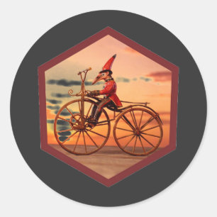 Sticker Rond Fourmilier Anthropomorphe à Vélo Ancien