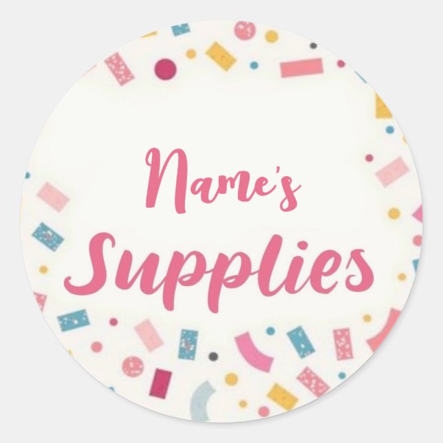 Sticker Rond « Fournitures de [Nom] » personnalisé (Devant)