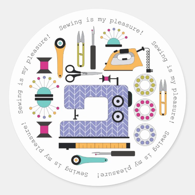 Sticker Rond Fournitures et outils de couture modernes Motif (Devant)