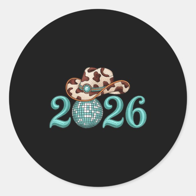 Sticker Rond Fournitures pour la fête du Nouvel An 2026 Western (Devant)