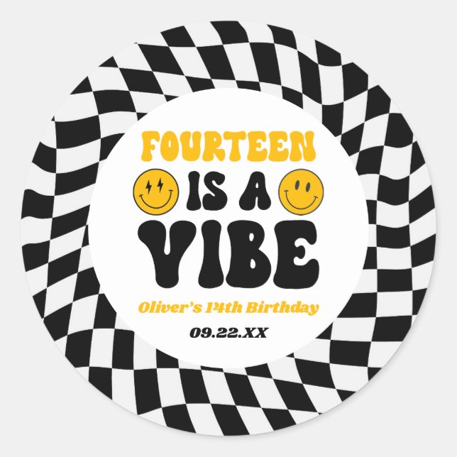 Sticker Rond Fourteen Is A Vibe Retro 14th Birthday Party (Devant)