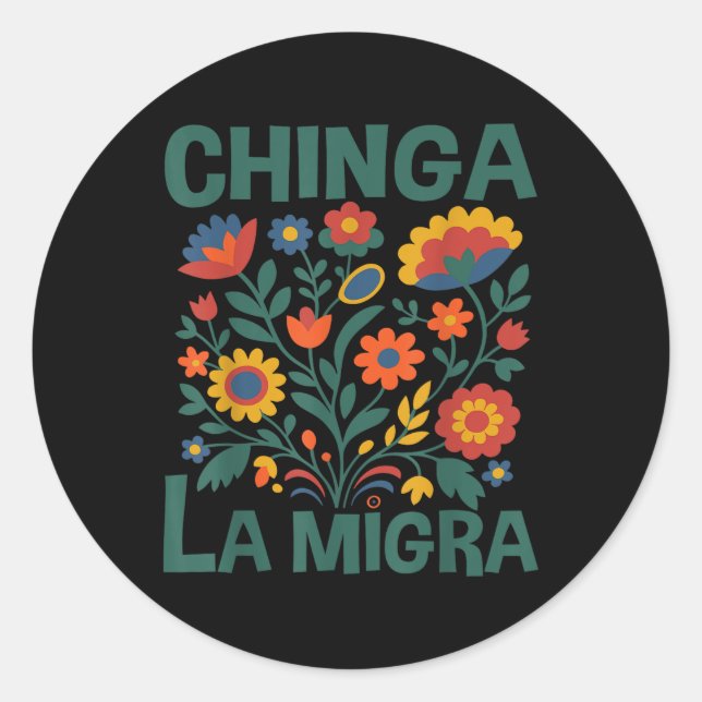 Sticker Rond Foutre La Migra Fleurs Rétro  (Devant)