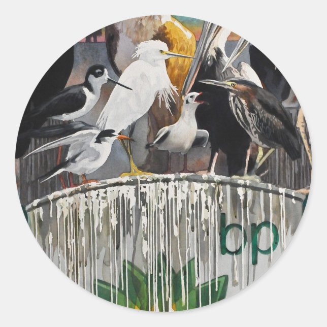 Sticker Rond Fowl Language Oil Disaster Art (Devant)