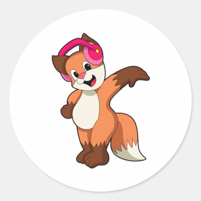 Sticker Rond Fox à la musique avec casque (Devant)