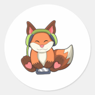 Sticker Rond Fox à la musique avec casque