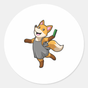 Sticker Rond Fox as Hairdresser with Scissors