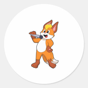 Sticker Rond Fox as Singer with Microphone