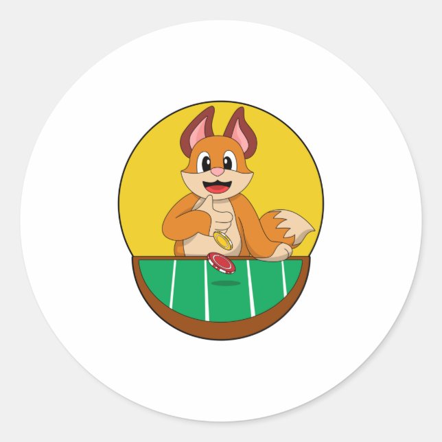 Sticker Rond Fox at Poker avec des jetons de Poker (Devant)