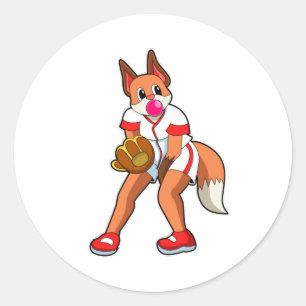 Sticker Rond Fox au baseball avec gant de baseball