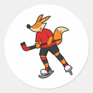 Sticker Rond Fox au hockey sur glace avec bâton de hockey sur g