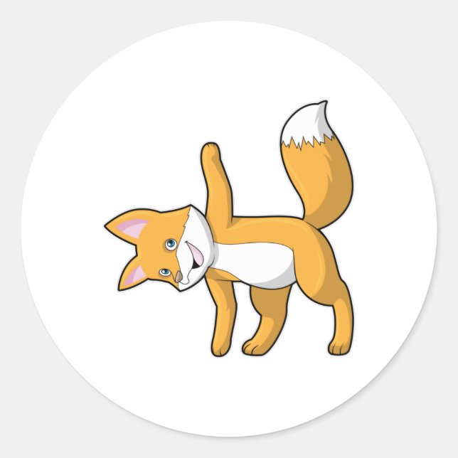 Sticker Rond Fox au Yoga Stretching (Devant)