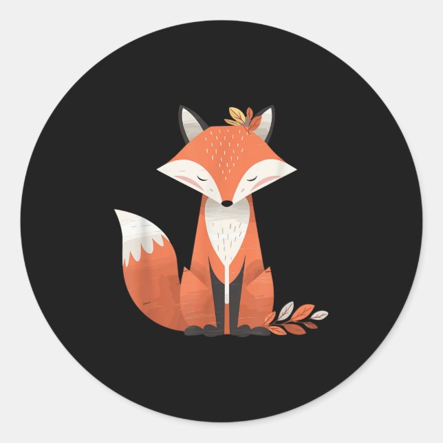 Sticker Rond Fox Automne laisse de mignons animaux boisés autom (Devant)