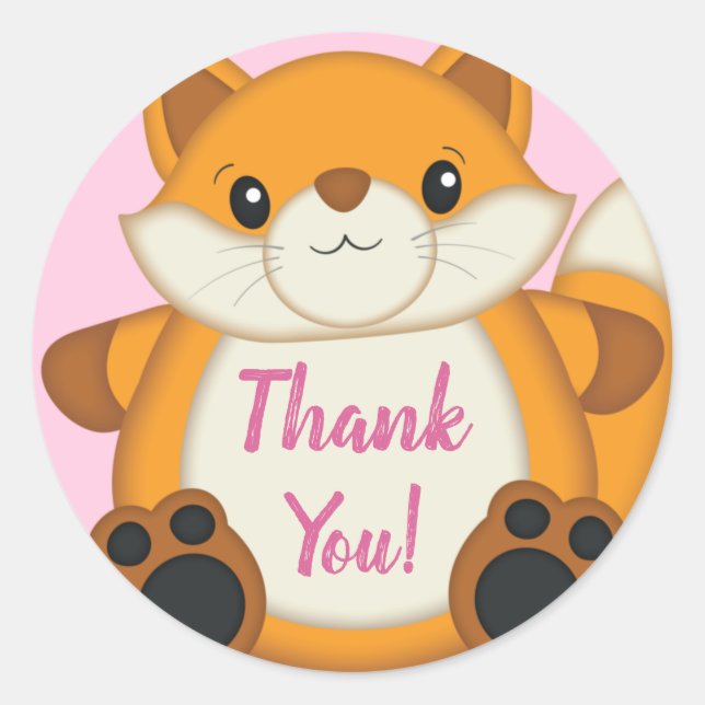Sticker Rond Fox Baby shower rose (Devant)