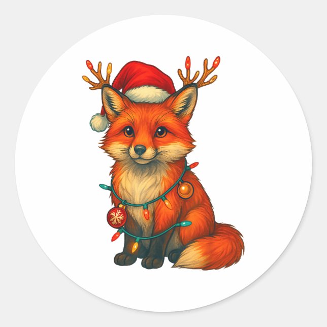 Sticker Rond Fox Christmas Lights Xmas  (Devant)