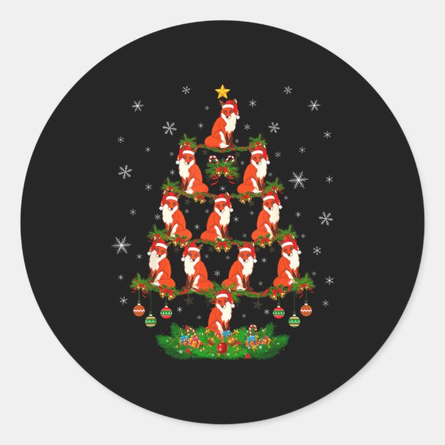 Sticker Rond Fox Christmas Tree Funny Xmas Lover  (Devant)