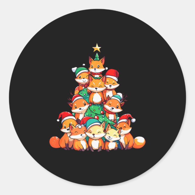 Sticker Rond Fox Christmas Tree Xmas Girls Boys Funny Santa  (Devant)