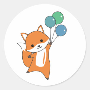 Sticker Rond Fox Cute Animaux Mouches Ballons Enfants