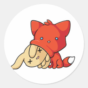 Sticker Rond Fox de SCHLUP mangeant du lapin