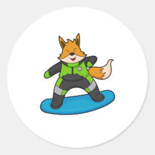 Sticker Rond Fox en Snowboard avec Snowboard