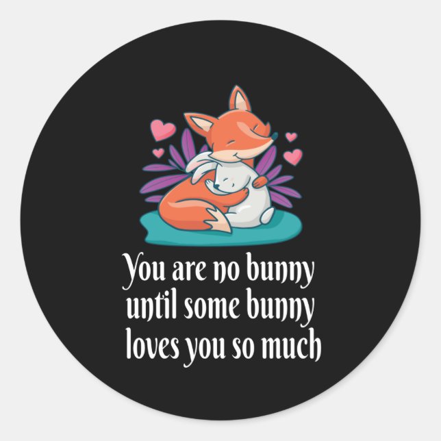 Sticker Rond Fox Et Bunny Couple Aimez La Paix Amis (Devant)