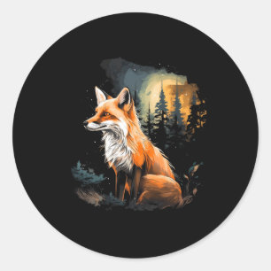 Sticker Rond Fox Forest Nature Lover Mountains Randonnée Campin