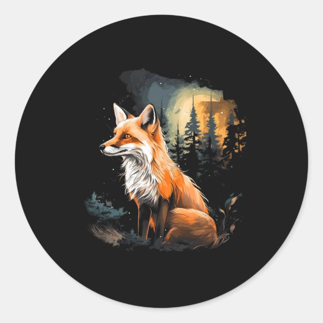 Sticker Rond Fox Forest Nature Lover Mountains Randonnée Campin (Devant)