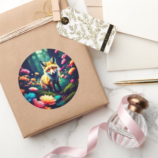 Sticker Rond "Fox in Bloom" (Cadeaux)