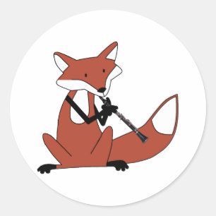 Sticker Rond Fox Jouer au Clarinet